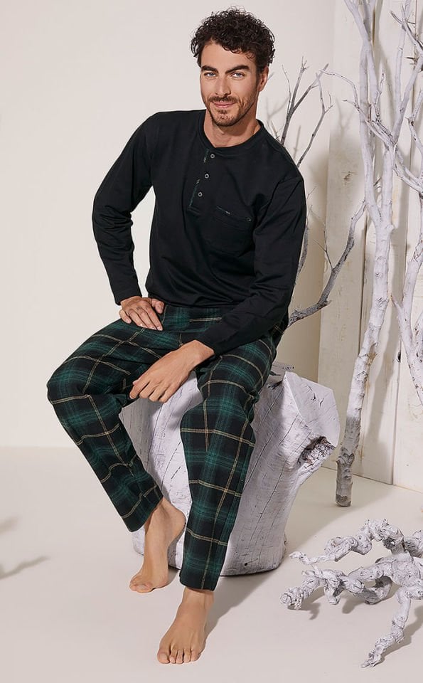 Midi Yaka Kalın Kareli Pijama Altlı Kışlık Uzun Kol Pijama