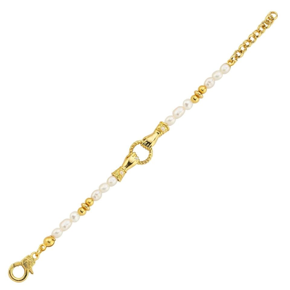 Altın Kaplama Gold  İnci Good Hands Bileklik