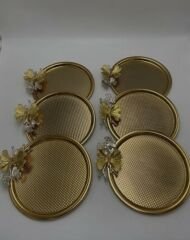 GOLD KAPLAMA 6 Lİ YUVARLAK SUNUM TEPSİSİ KELEBEK AKSESUARLI LUX SUNUM