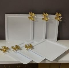 BEYAZ RENK KARE 6 Lİ SUNUM TEPSİSİ KELEBEK AKSESUARLI LUX