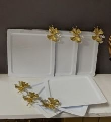 BEYAZ RENK KARE 6 Lİ SUNUM TEPSİSİ KELEBEK AKSESUARLI LUX