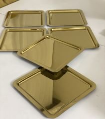PASLANMAZ ÇELİK GOLD KAPLAMA 6 LI SERVİS VE SUNUM TEPSİSİ KARE MODEL