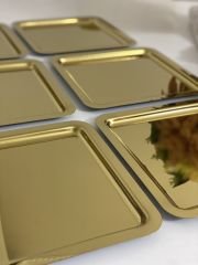 PASLANMAZ ÇELİK GOLD KAPLAMA 6 LI KARE MODEL SUNUM TEPSİSİ