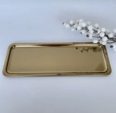 PASLANMAZ ÇELİK GOLD KAPLAMA DİKDÖRTGEN MODEL SUNUM TEPSİSİ 1 ADET