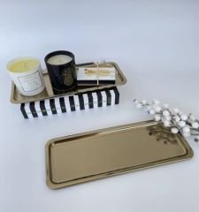 2 LI GOLD KAPLAMA DİKDÖRTGEN MODEL SERVİS VE SUNUM TEPSİSİ LÜX SUNUM