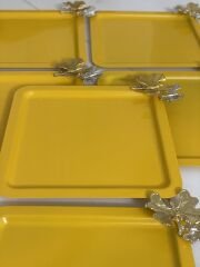 METAL YELLOW COLOR SQUARE MODEL 6-PIECE PRESENTATION TRAY WITH BUTTERFLY ACCESSORIES LUXURY