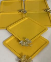 METAL YELLOW COLOR SQUARE MODEL 6-PIECE PRESENTATION TRAY WITH BUTTERFLY ACCESSORIES LUXURY