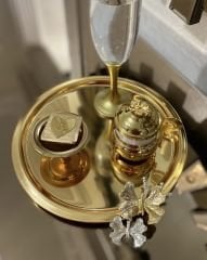 GOLD RENK YUVARLAK SERVİS VE SUNUM TEPSİSİ PASLANMAZ ÇELİK