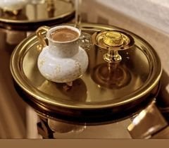 PASLANMAZ ÇELİK GOLD KAPLAMA YUVARLAK SUNUM TEPSİSİ