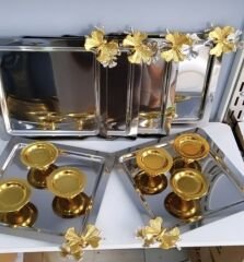 2 MODEL ÇELİK KARE TEPSİ VE GOLD MAKARONLUK