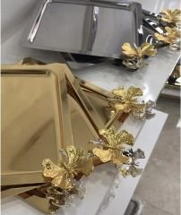 2 RENK GOLD VE GÜMÜŞ ÇELİK KARE TEPSİ 6 LI