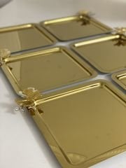 6 LI GOLD ÇELİK KARE SERVİS VE SUNUM TEPSİSİ KELEBEKLİ