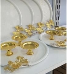 2 MODEL BEYAZ SUNUM TEPSİSİ VE GOLD MAKARONLUK