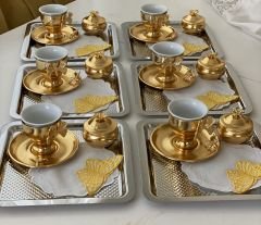PASLANMAZ ÇELİK NOKTA DESENLİ KARE 6 LI SUNUM TEPSİSİ