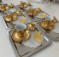 PASLANMAZ ÇELİK NOKTA DESENLİ KARE 6 LI SUNUM TEPSİSİ