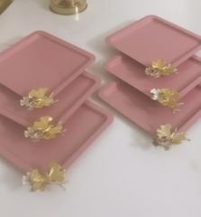PEMBE RENK 6 LI KELEBEKLİ KARE SERVİS TEPSİSİ