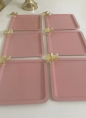 PEMBE RENK 6 LI KELEBEKLİ KARE SERVİS TEPSİSİ