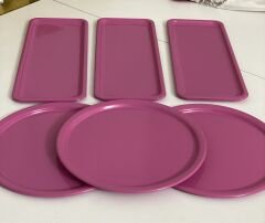 PEMBE RENK DİKDÖRTGEN VE YUVARLAK MODEL 6 LI SUNUM TEPSİSİ