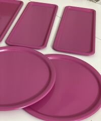 PEMBE RENK DİKDÖRTGEN VE YUVARLAK MODEL 6 LI SUNUM TEPSİSİ