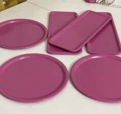 PEMBE RENK DİKDÖRTGEN VE YUVARLAK MODEL 6 LI SUNUM TEPSİSİ