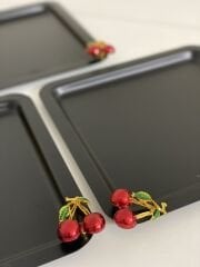 BLACK COLOR SQUARE 3-PIECE PRESENTATION TRAY WITH CHERRY ACCESSORIES
