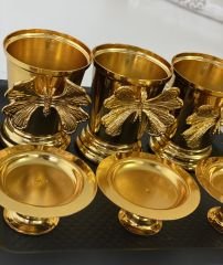 3 LÜ GOLD GÜL KOVASI VE GOLD MAKARONLUK TAKIM