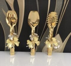 GOLD KAPLAMA 3 LÜ SERVİS MAŞA SETİ PASLANMAZ ÇELİK GOLD