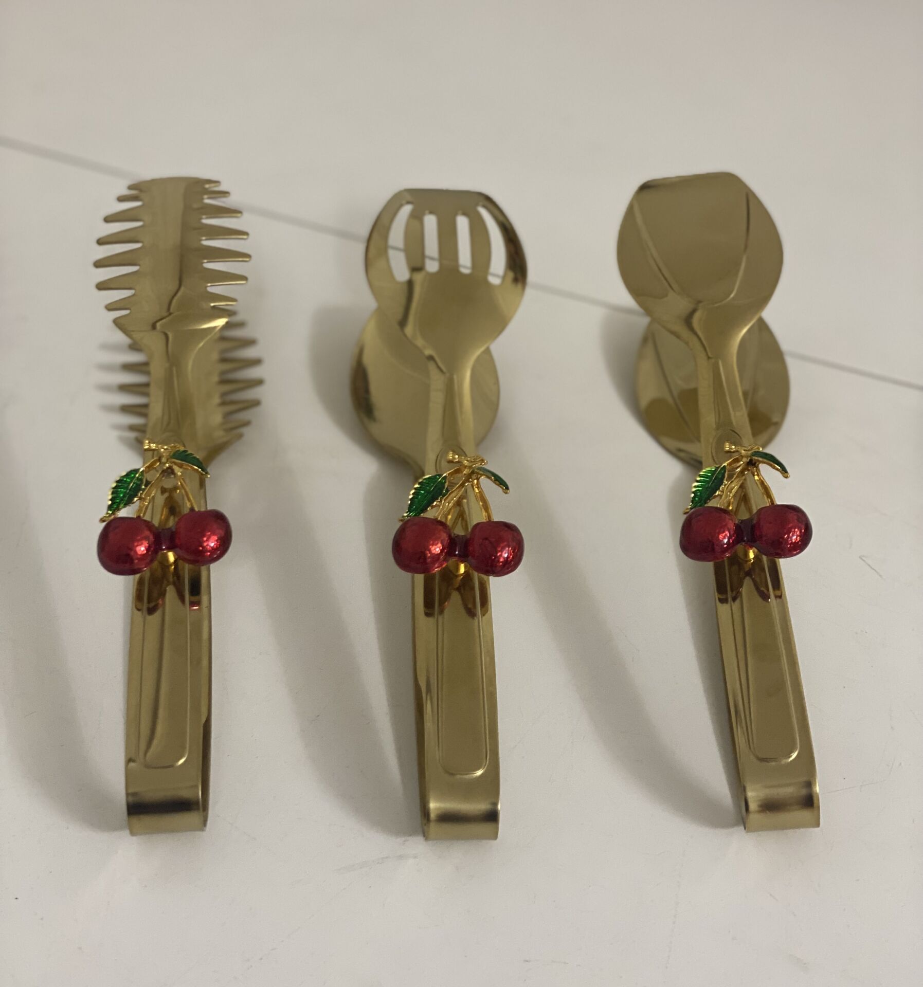 GOLD PLATED 3-PIECE SERVING TONG SET WITH CHERRY ACCESSORIES