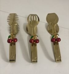 GOLD KAPLAMA 3 LÜ SERVİS MAŞA SETİ KİRAZ AKSESUARLI