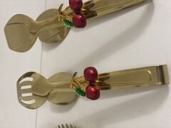 GOLD KAPLAMA 3 LÜ SERVİS MAŞA SETİ KİRAZ AKSESUARLI
