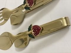 GOLD RENK 3 LÜ SERVİS MAŞA SETİ ÇİLEK AKSESUARLI