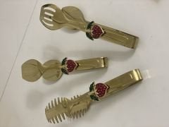 GOLD RENK 3 LÜ SERVİS MAŞA SETİ ÇİLEK AKSESUARLI