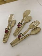 GOLD RENK 3 LÜ SERVİS MAŞA SETİ ÇİLEK AKSESUARLI