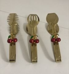 GOLD RENK 3 LÜ SERVİS MAŞA SETİ ÇİLEK AKSESUARLI