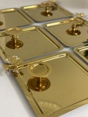2 MODEL 6 LI GOLD KARE KELEBEKLİ TEPSİ VE 6 LI GOLD MAKARONLUK