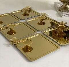 2 MODEL 6 LI GOLD KARE KELEBEKLİ TEPSİ VE 6 LI GOLD MAKARONLUK