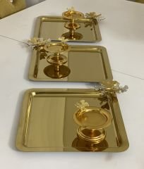 2 MODEL 3 LÜ GOLD KARE TEPSİ VE KELEBEKLİ GOLD MAKARONLUK