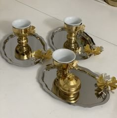 PASLANMAZ ÇELİK 6 LI OVAL ORTA BOY KELEBEKLİ SUNUM TEPSİSİ İKRAMLIK TEPSİ