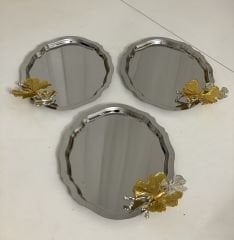 PASLANMAZ ÇELİK 6 LI OVAL ORTA BOY KELEBEKLİ SUNUM TEPSİSİ İKRAMLIK TEPSİ