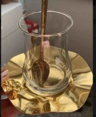 6 Lı Gold Kaplama Dalgalı Model Çay Tabağı Lüx Sunum Japon güllü