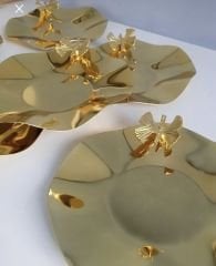6 Li Gold Dalgali Model Kelebek Aksesuarlı Çay Tabağı Lux Sunum
