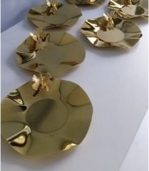 6 Li Gold Dalgali Model Kelebek Aksesuarlı Çay Tabağı Lux Sunum