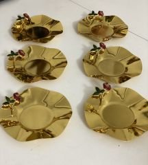 PASLANMAZ ÇELİK GOLD RENK GÜL AKSESUARLI 6 LI ÇAY TABAĞI