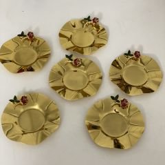 PASLANMAZ ÇELİK GOLD RENK GÜL AKSESUARLI 6 LI ÇAY TABAĞI