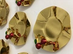 GOLD RENK DALGALI MODEL KİRAZ AKSEAUARLI 6 LI ÇAY TABAĞI
