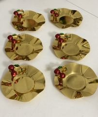 GOLD RENK DALGALI MODEL KİRAZ AKSEAUARLI 6 LI ÇAY TABAĞI