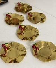 GOLD RENK DALGALI MODEL KİRAZ AKSEAUARLI 6 LI ÇAY TABAĞI