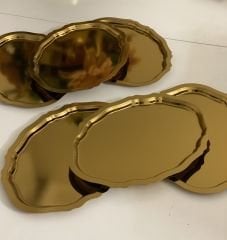 GOLD KAPLAMA OVAL MODEL 6 LI SERVİS VE SUNUM TEPSİSİ 15*21 cm
