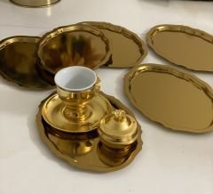 GOLD KAPLAMA OVAL MODEL 6 LI SERVİS VE SUNUM TEPSİSİ 15*21 cm