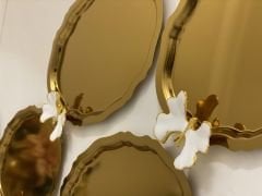 ÇELİK GOLD KAPLAMA OVAL BEYAZ KELEBEKLİ 6 ADET TEPSİ 15*21 CM